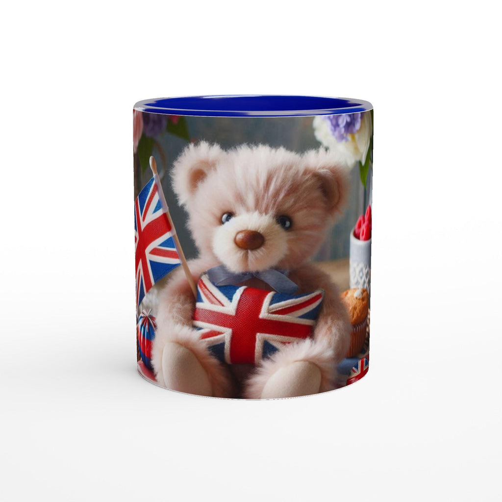 White 11oz Ceramic Mug with Color Inside Ceramic Blue British Teddy Bear 1