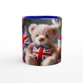 White 11oz Ceramic Mug with Color Inside Ceramic Blue British Teddy Bear 1