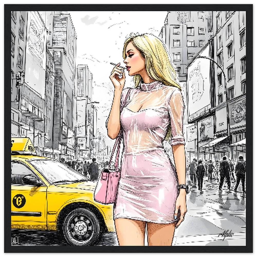 Woman NYC in Pink Framed Poster - 40x40cm Chic Limited Edition Wall Art - Ready to Hang