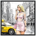 Woman NYC in Pink Framed Poster - 40x40cm Chic Limited Edition Wall Art - Ready to Hang
