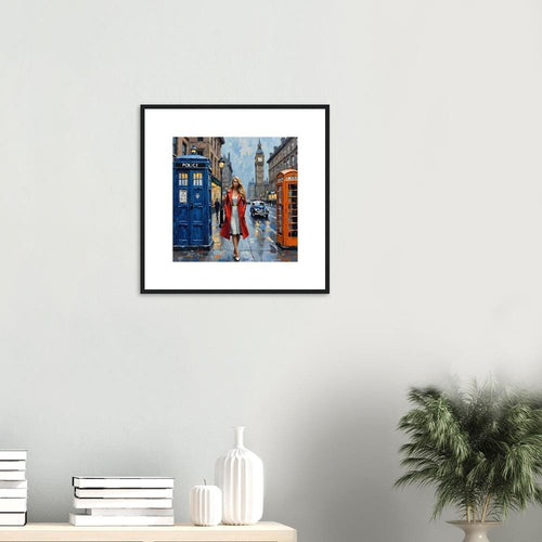 Elegant Blonde Detective in London - limited  edition 50x 50cm Framed Poster | Stylish Wall Art for Home & Office