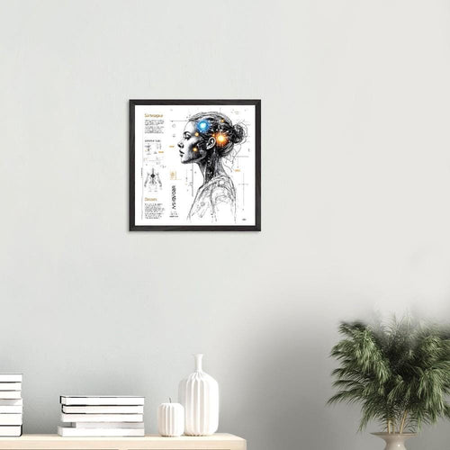 Cyborg Anatomy Art - Limited Edition Mounted Framed Poster(40x40cm) with Unique Script - Futuristic Decor