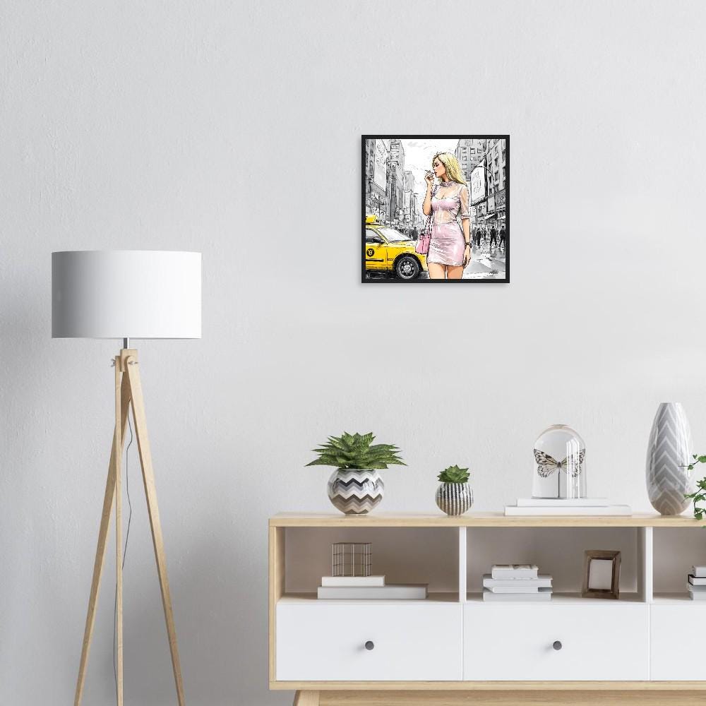 Woman NYC in Pink Framed Poster - 40x40cm Chic Limited Edition Wall Art - Ready to Hang