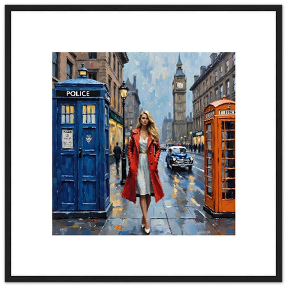 Elegant Blonde Detective in London - limited  edition 50x 50cm Framed Poster | Stylish Wall Art for Home & Office
