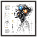 Cyborg Anatomy Art - Limited Edition Mounted Framed Poster(40x40cm) with Unique Script - Futuristic Decor