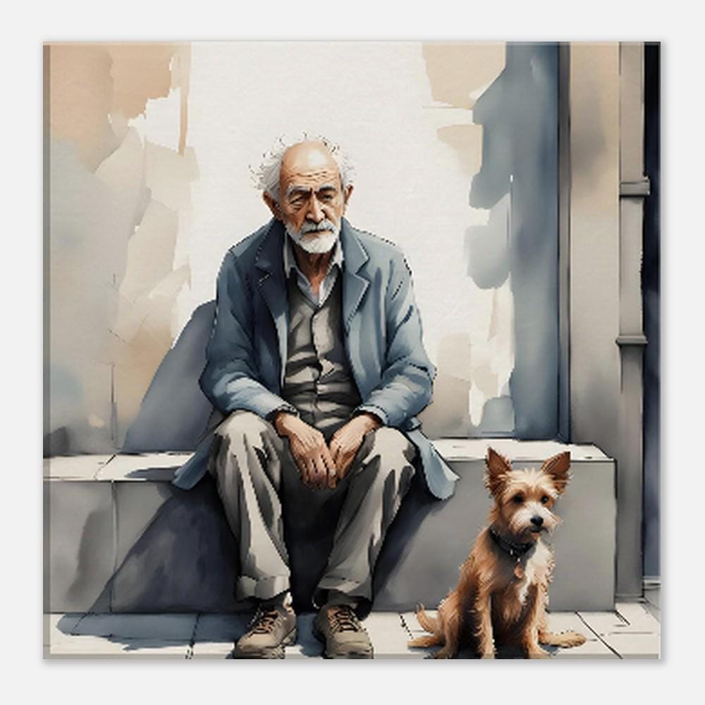 Forever Friends: Canvas Print of Unconditional Love Between Man and Dog - Heartfelt Home Decor