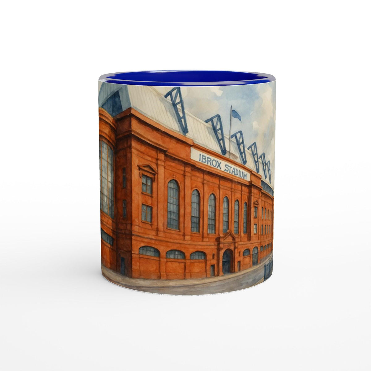 White 11oz Ceramic Ibrox Stadium Mug with Blue Colour Inside