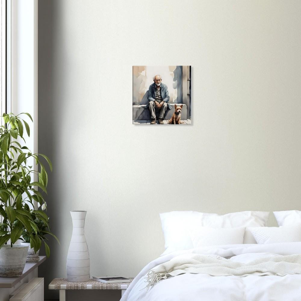 Forever Friends: Canvas Print of Unconditional Love Between Man and Dog - Heartfelt Home Decor