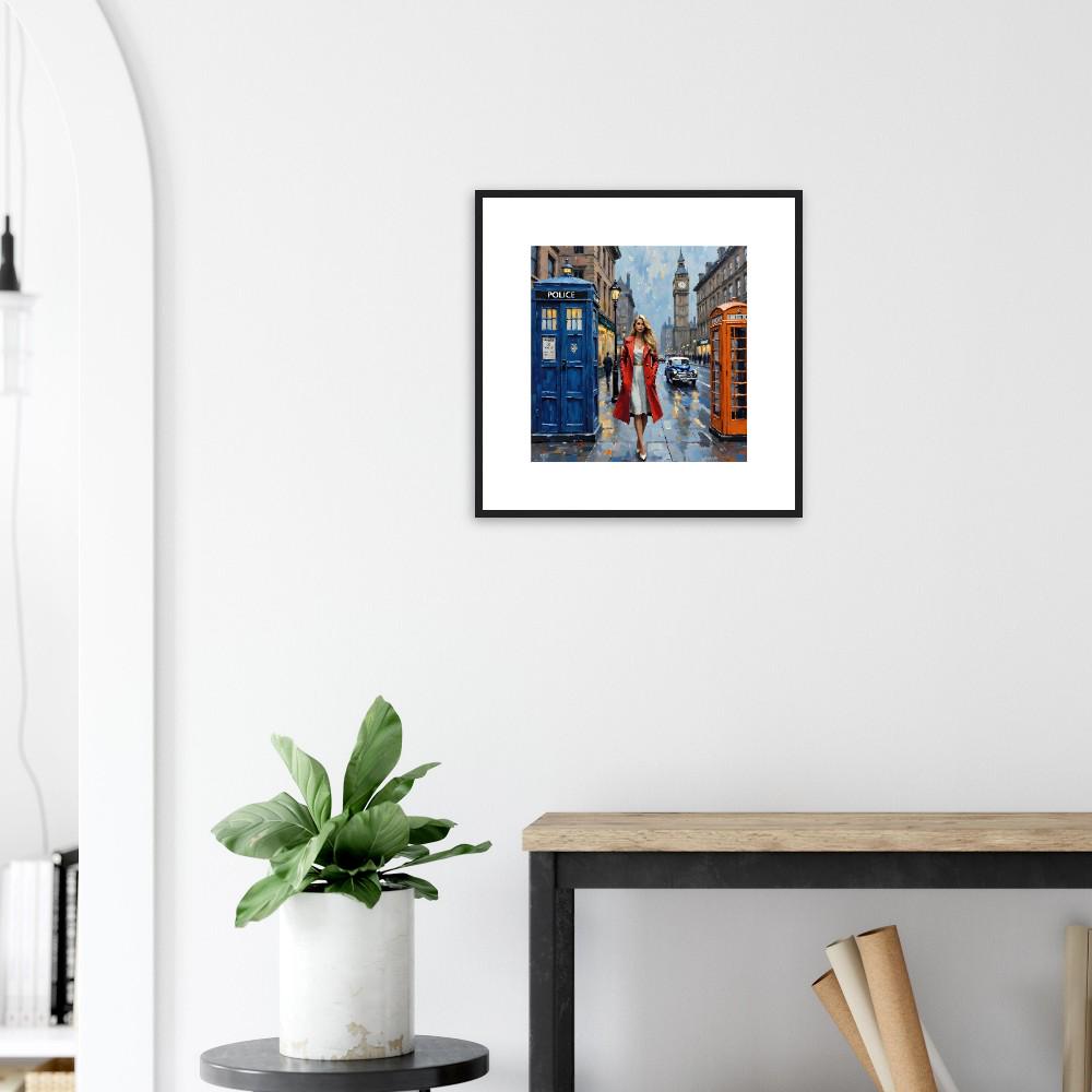 Elegant Blonde Detective in London - limited  edition 50x 50cm Framed Poster | Stylish Wall Art for Home & Office