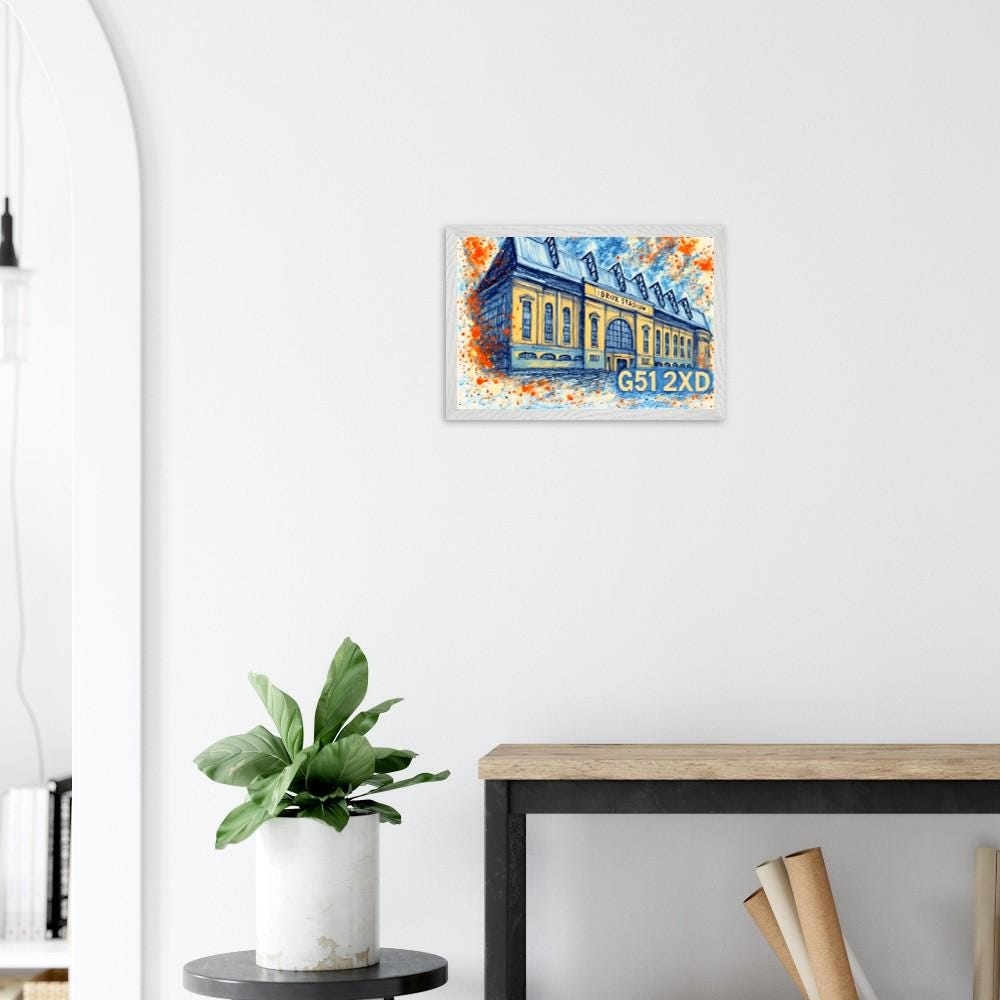 Ibrox Stadium Poster (30x45cm): Rangers FC Framed Art - Oak & Ash Frame