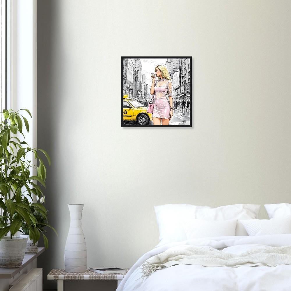 Woman NYC in Pink Framed Poster - 40x40cm Chic Limited Edition Wall Art - Ready to Hang