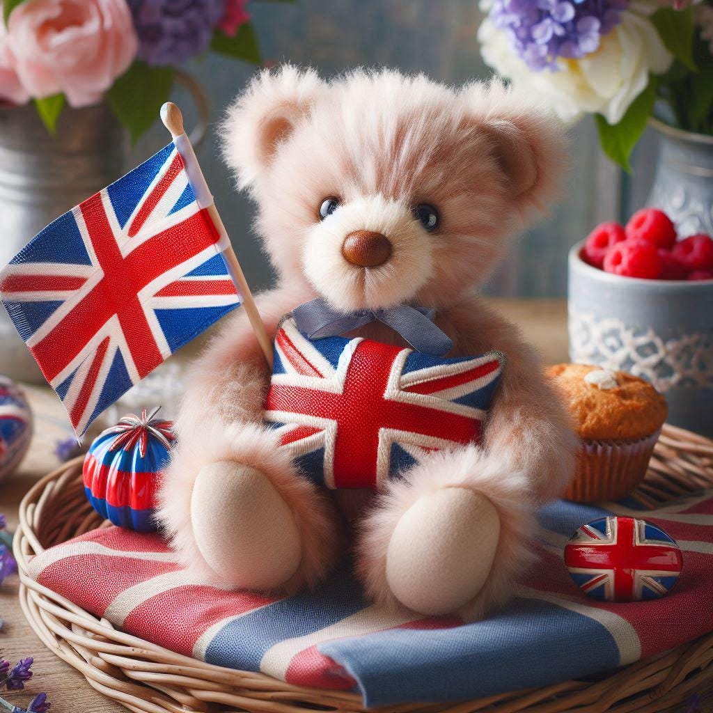 White 11oz Ceramic Mug with Color Inside Ceramic Blue British Teddy Bear 1