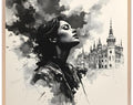 Limited Edition Unique Digital Art Antique Paper Girl - Framed Poster | Handmade Wall Decor 70x70cm