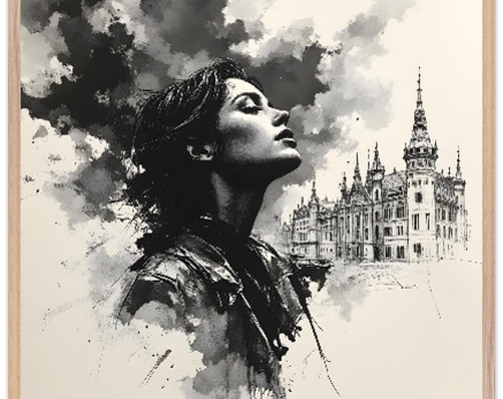 Limited Edition Unique Digital Art Antique Paper Girl - Framed Poster | Handmade Wall Decor 70x70cm