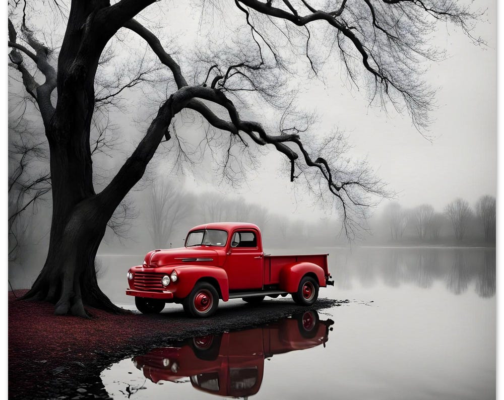 Big Red Truck Museum-Quality Matte Paper Poster 70x70cm (28x28in)