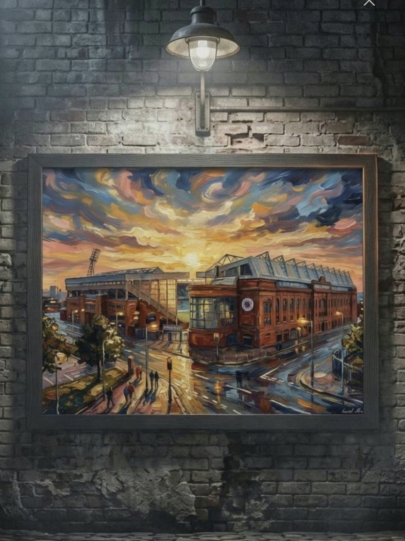Iconic Ibrox Stadium Framed Poster - Artist's Impression of Rangers FC Home Ground
